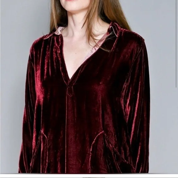 CP Shades / free people red maroon velvet tunic shirt long sleeve dress Xs - Picture 2 of 5
